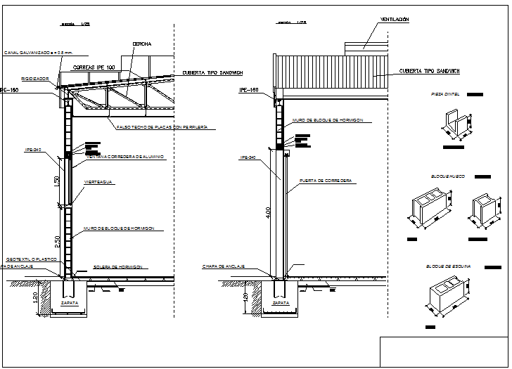 Wall section Industrial plant project detail dwg file