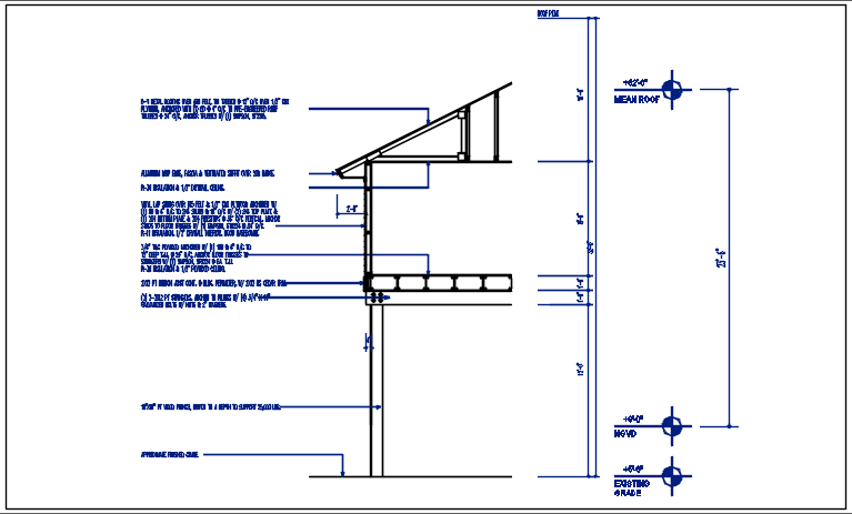 Wall section detail with foundation details and floor divided naming all of the material, with dimension details