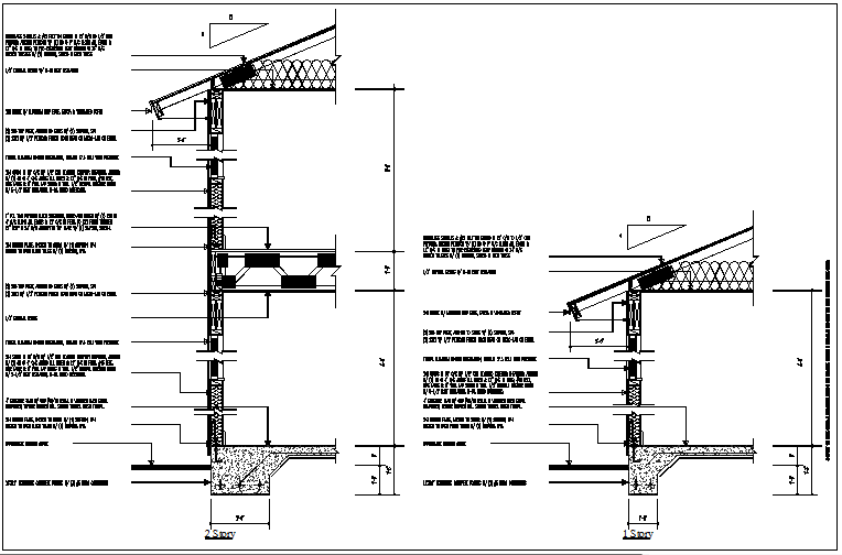 Wall section view of house detail dwg file