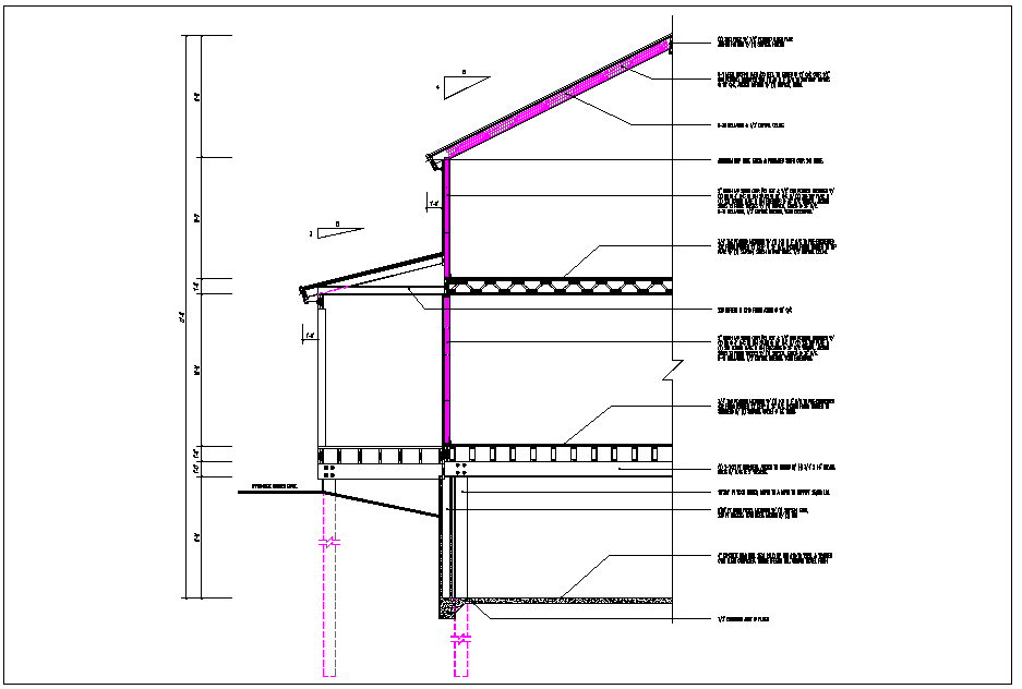Wall section view of house detail dwg file