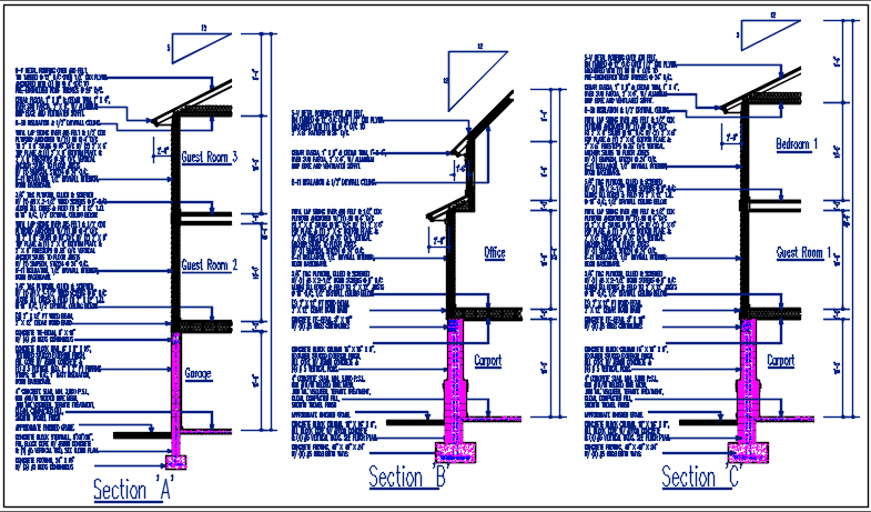 Wall section view of house detail dwg file