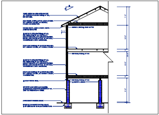 Wall section view of house detail dwg file