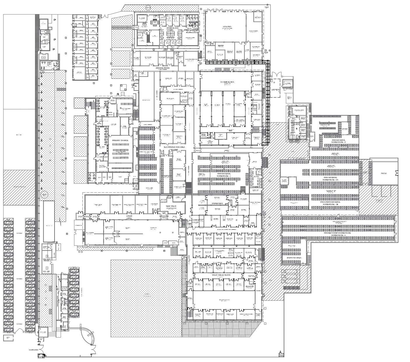 Warehouse design with parking details dwg autocad drawing .
