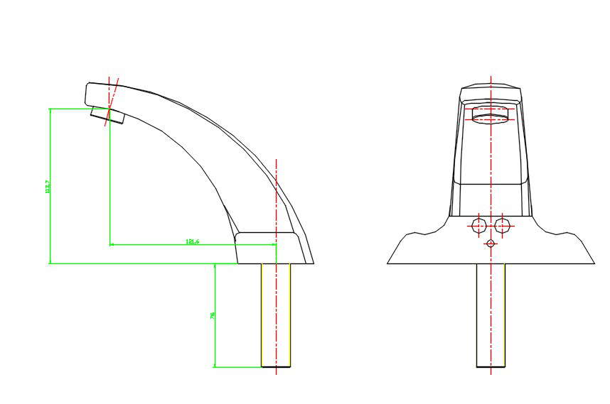 Water Tab Front And Side View CAD Blocks