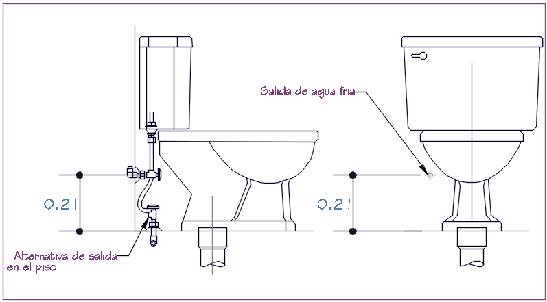Water closed plan and elevation detail dwg file