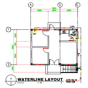 Water line layout of Small hospital design drawing