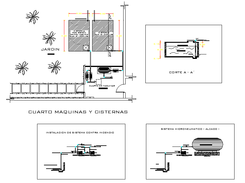 Water pump room plan detail dwg file