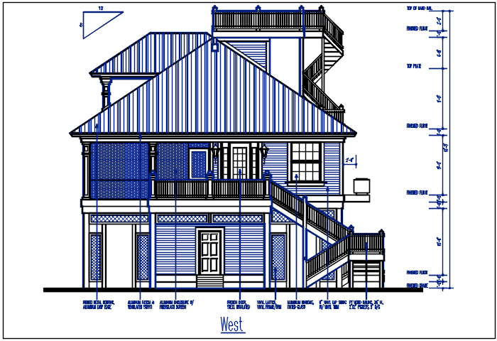 West direction elevation detail dwg file