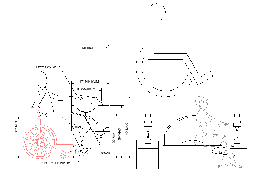 Wheelchair plan and section layout file