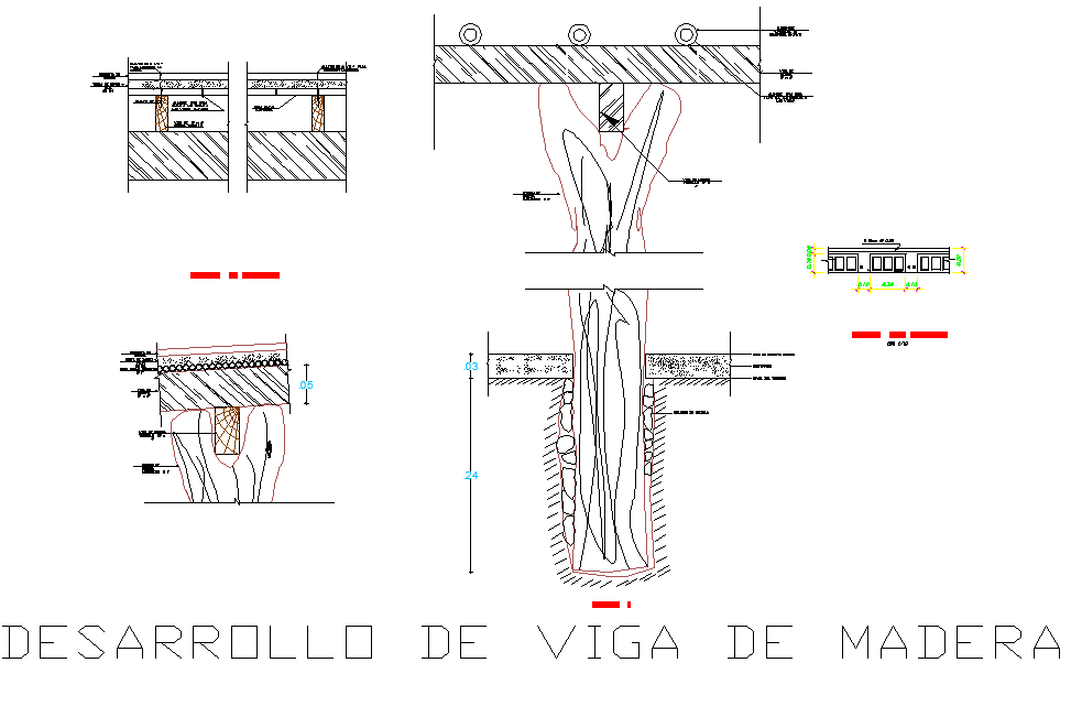 Wood beam development plan detail dwg file
