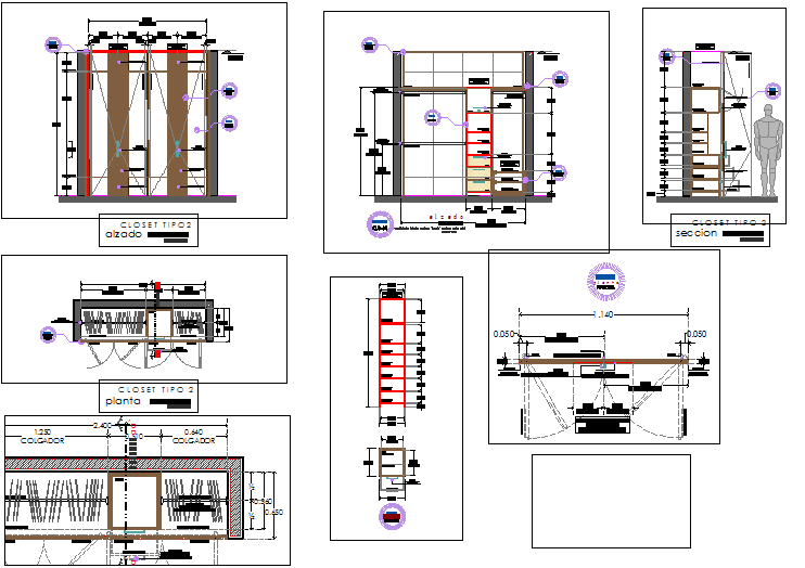 Wood closet details dwg file