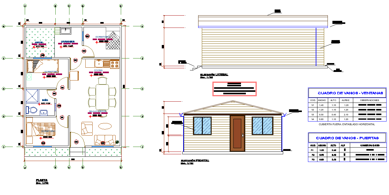 Wood housing module plan and section autocad file