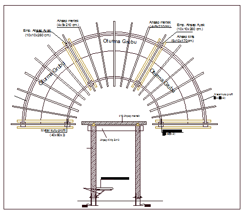 Wooden pergola details of garden dwg file