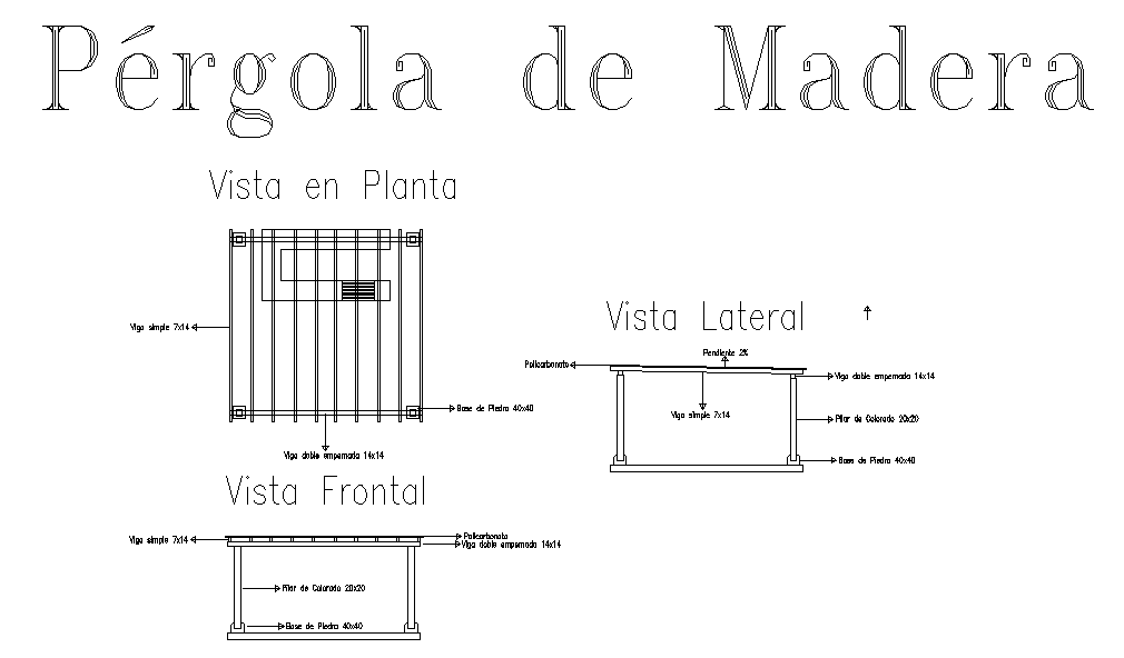 Wooden pergola plan and elevation layout file
