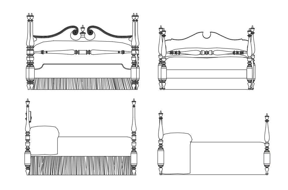 Wooden Double Bed Elevation DWG Blocks for AutoCAD Plans