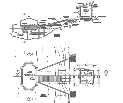 Work of floating intake in river plan detail dwg file