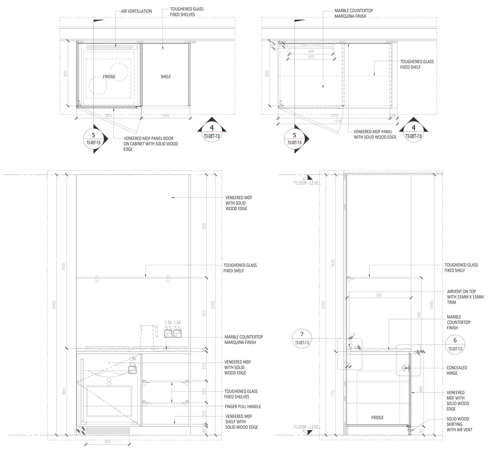 Working drawing for kitchen cabinet detail DWG AutoCAD file