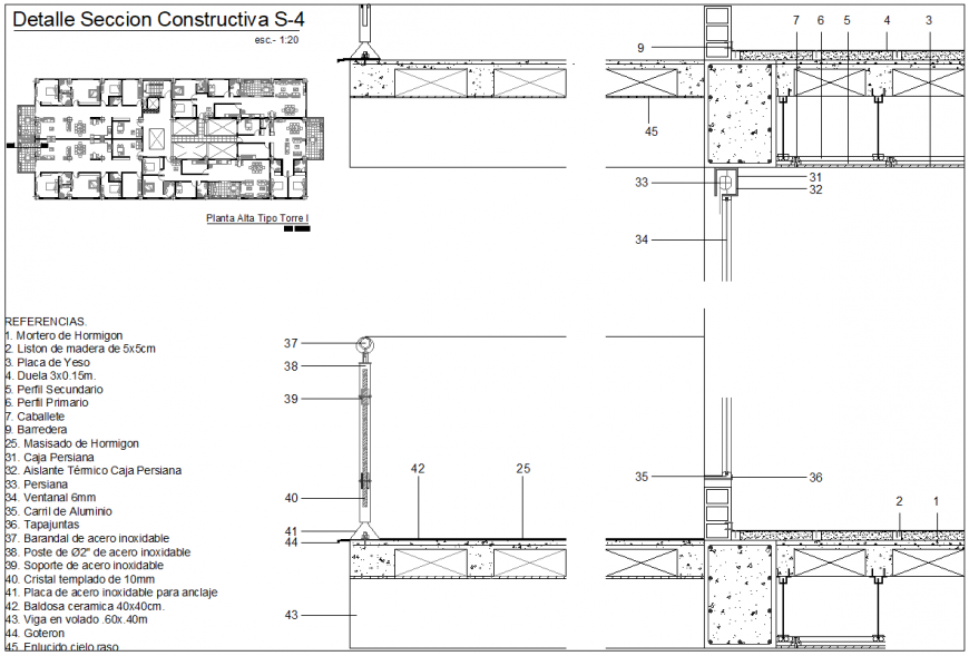 A Detail balcony ceiling section dwg file