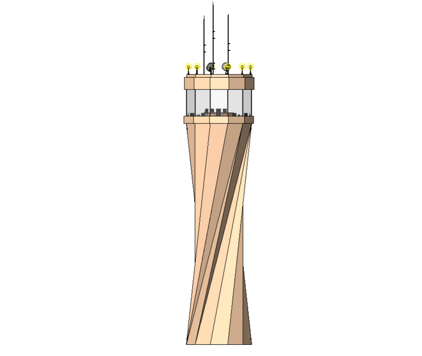 Air traffic controller tower detail elevation 3d model layout 3d max file