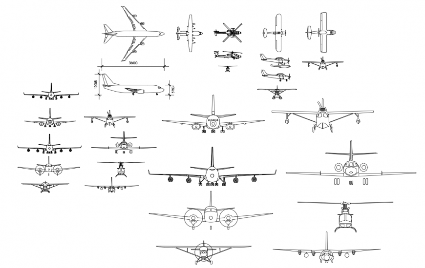 Airplane detail elevation 2d view CAD transporation unit autocad file