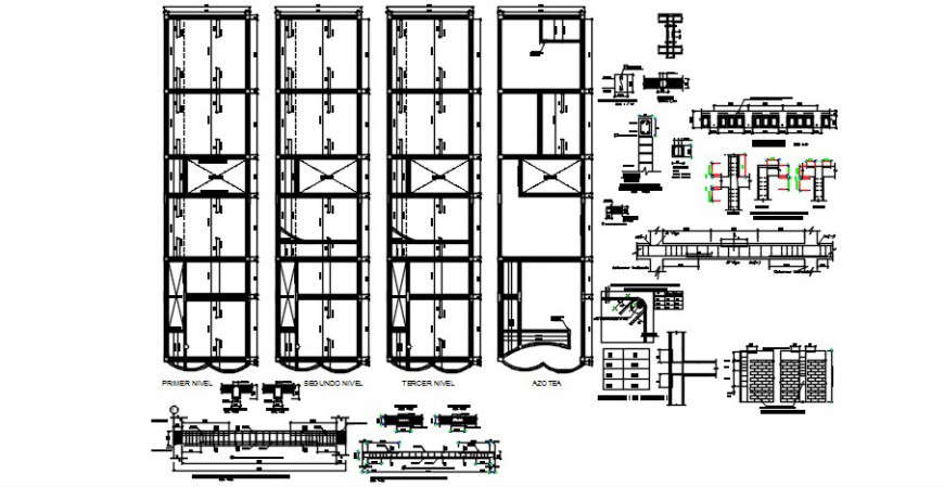 All floors cover and framing plan structure details with beam and column dwg file