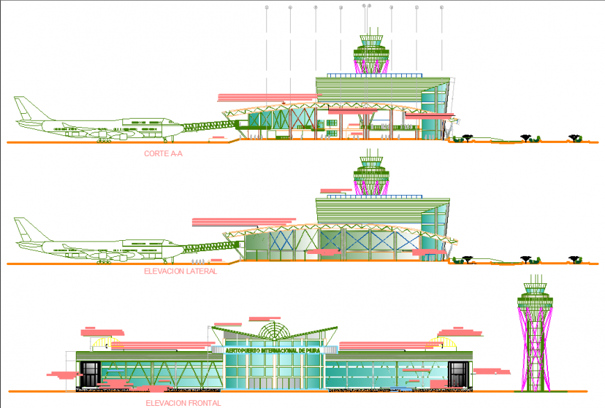 An airport plan with a detail dwg file.