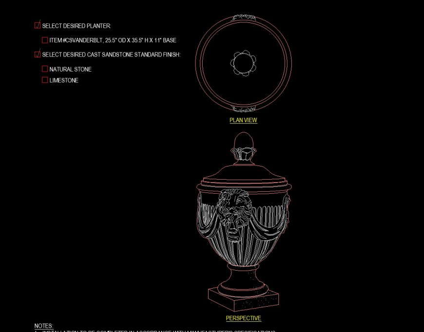 Antique pot drawing in dwg file.