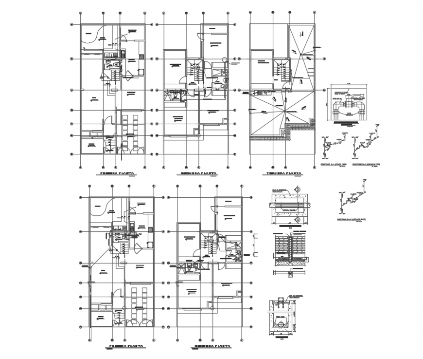 Apartment building detail working plan 2d view drawing in dwg format