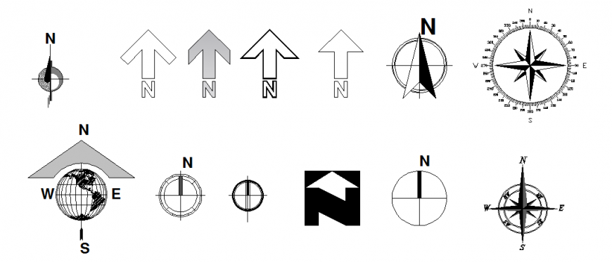 Arrow north direction detail dwg file