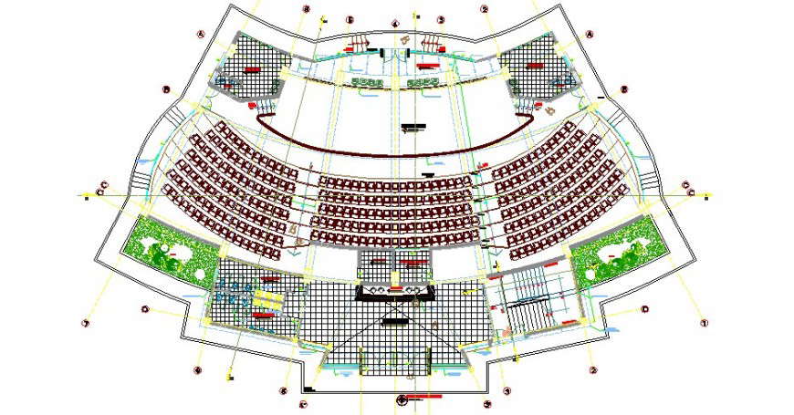 Auditorium hall ground floor architecture layout plan cad drawing details dwg file