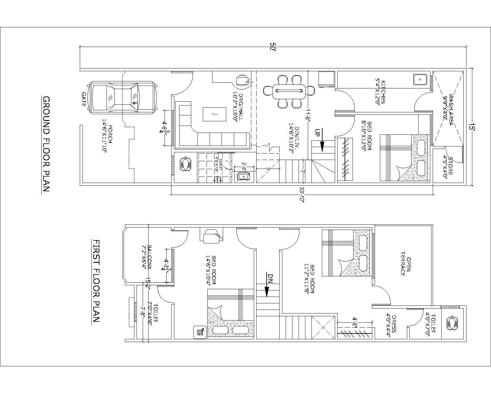 auto Drawing for house Plan(15'X50')