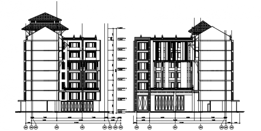 Autocad drawing of elevations of hotel