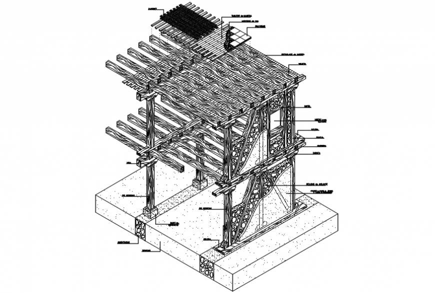 Autocad drawing of perspective detail of the ceiling structures