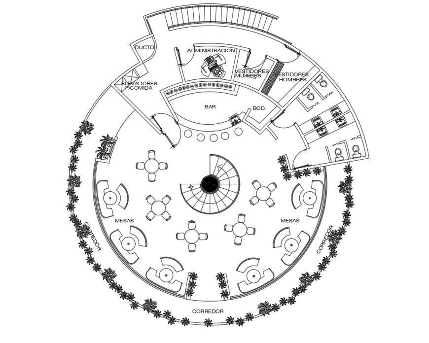 Autocad file of ecological restaurant 2d details.