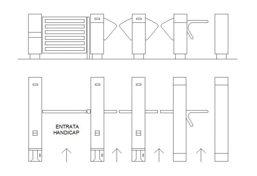 Autocad file of entrance detail which includes plan and elevation of handicap entrance.
