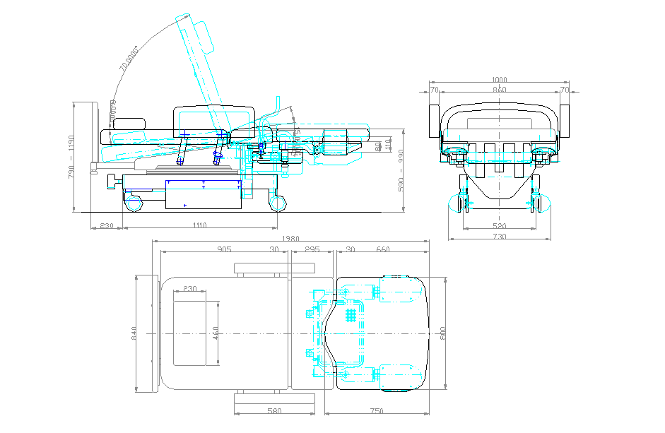 Stretcher Chair CAD Drawing for Medical Room Furniture