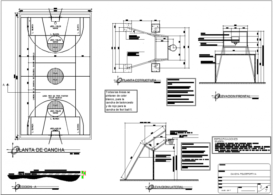 Basket ball court structure drawing in dwg file.