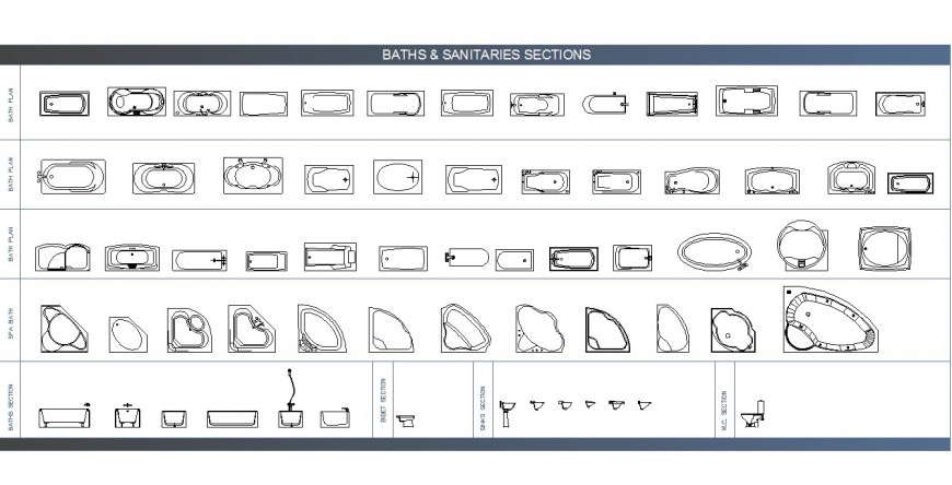 Bath and sanitary sections detail 2d view CAD block layout file in autocad format