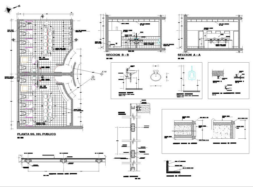 Bath kitchen details ladder plan and section dwg file