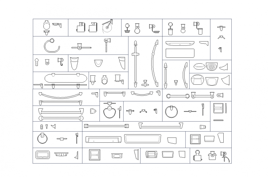 Bathroom accessory different types of design view dwg file