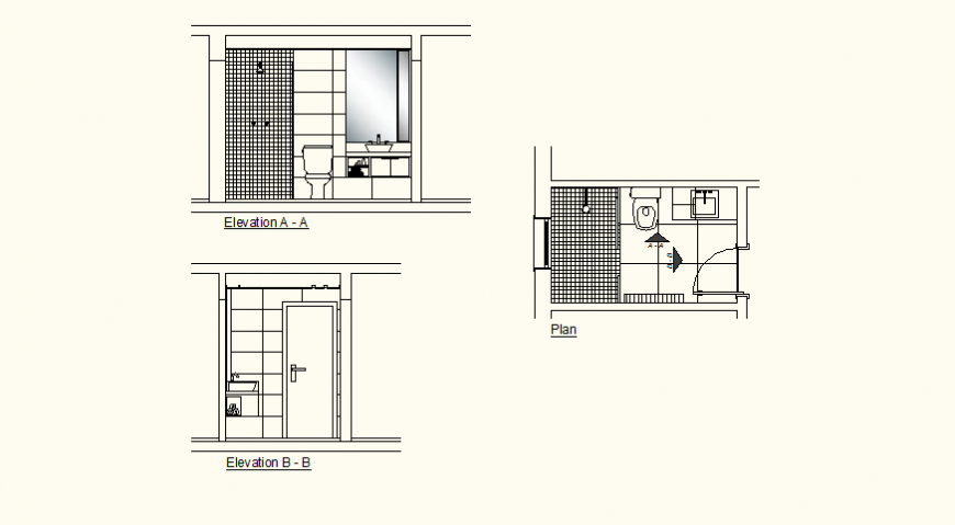 AutoCAD bathroom design plan and elevation DWG file
