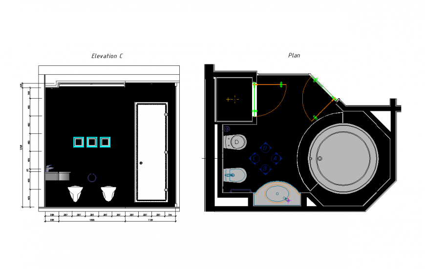 Bathroom different design with elevation and plan dwg file