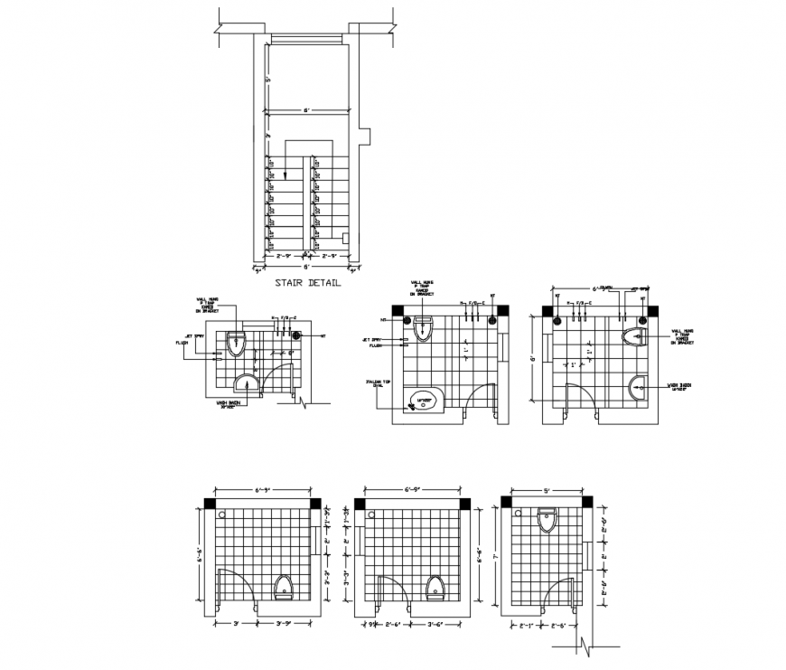 Bathroom floor plan with detail of stair in AutoCAD file