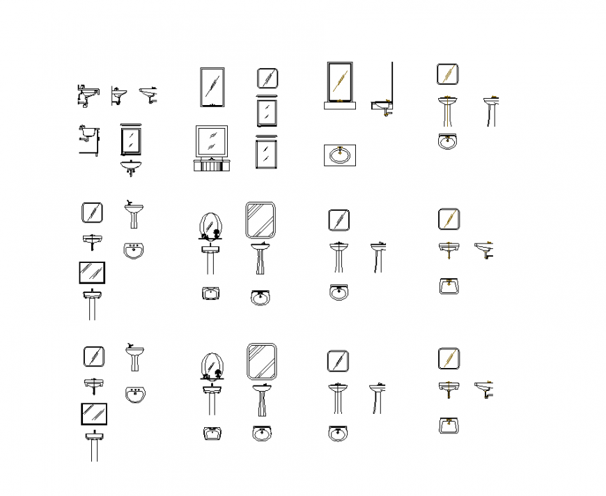 Bathroom mirror design view with different block dwg file