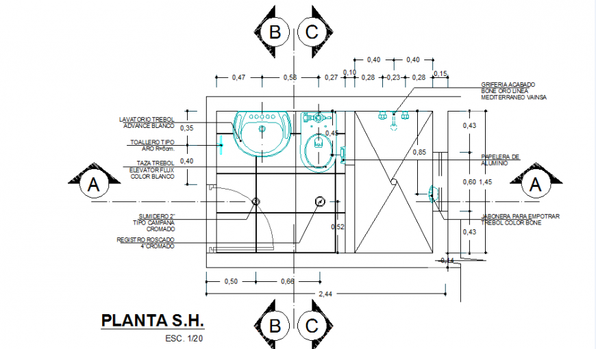 Bathroom plan detail dwg file