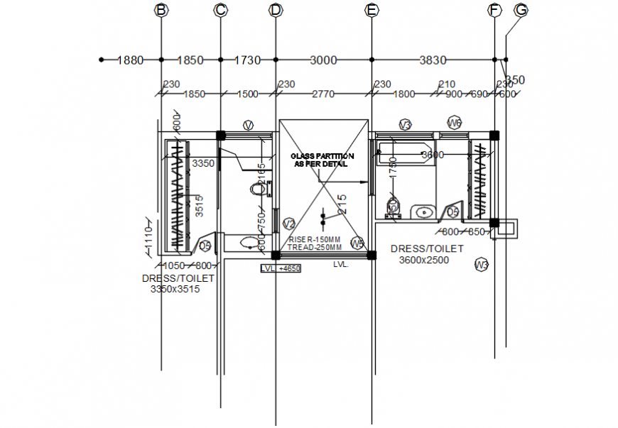 Bathroom top view furniture layout detail
