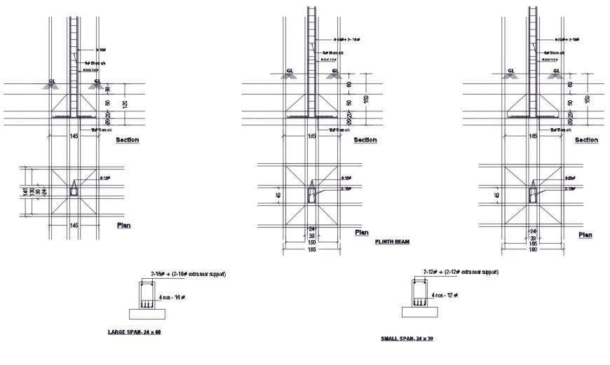 Beam elevation and plan structure view in auto cad