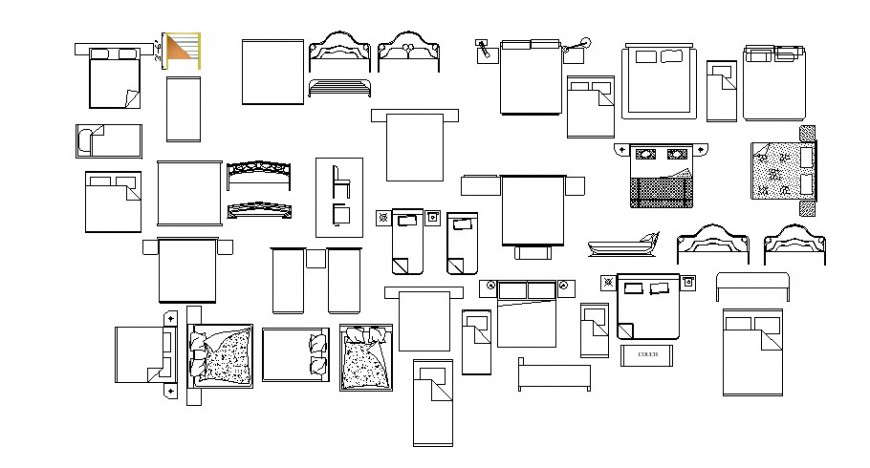Bed different design block in auto cad file