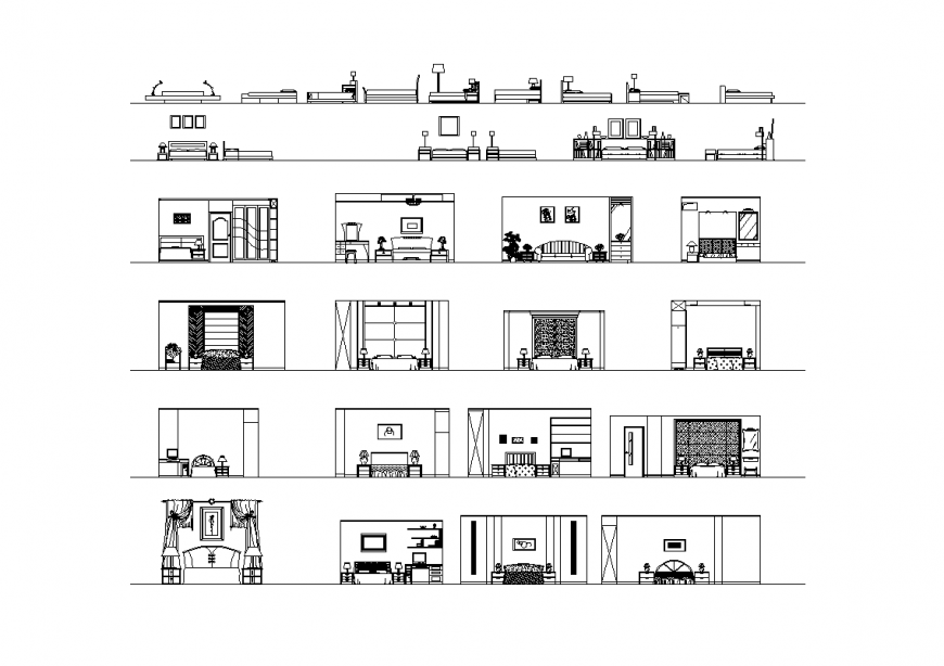 Bedroom design view with its elevation dwg file