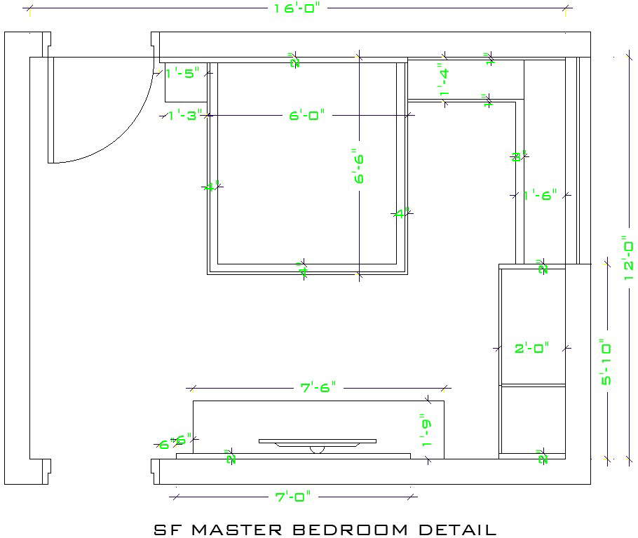 bedroom layout with dimensions